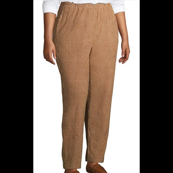 Lands' End Sport Knit High Rise Corduroy Elastic Waist Pants Beige Houndstooth - Picture 3 of 4